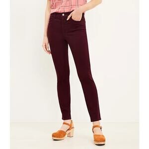 LOFT‎ Five Pocket Skinny Pants in Sateen Burgundy Purple Red Size 31 Mid Rise